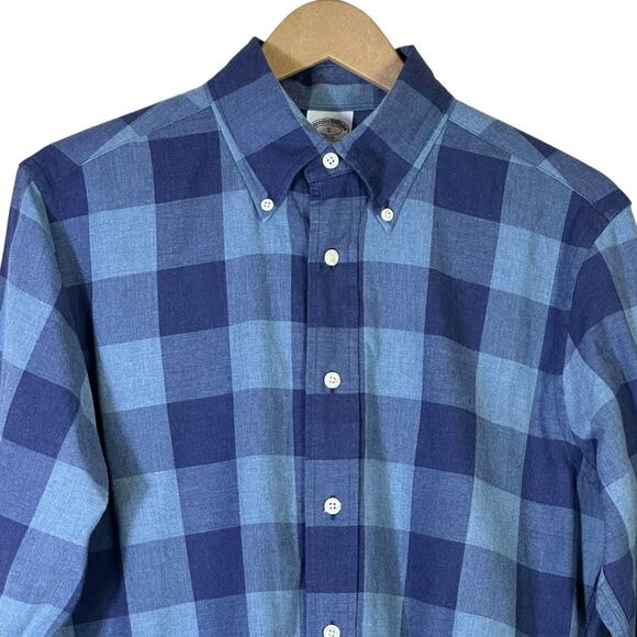 Brooks Brothers Regent Fit Button Down Shirt Mens S Blue Check Plaid 100% Cotton - Picture 2 of 7